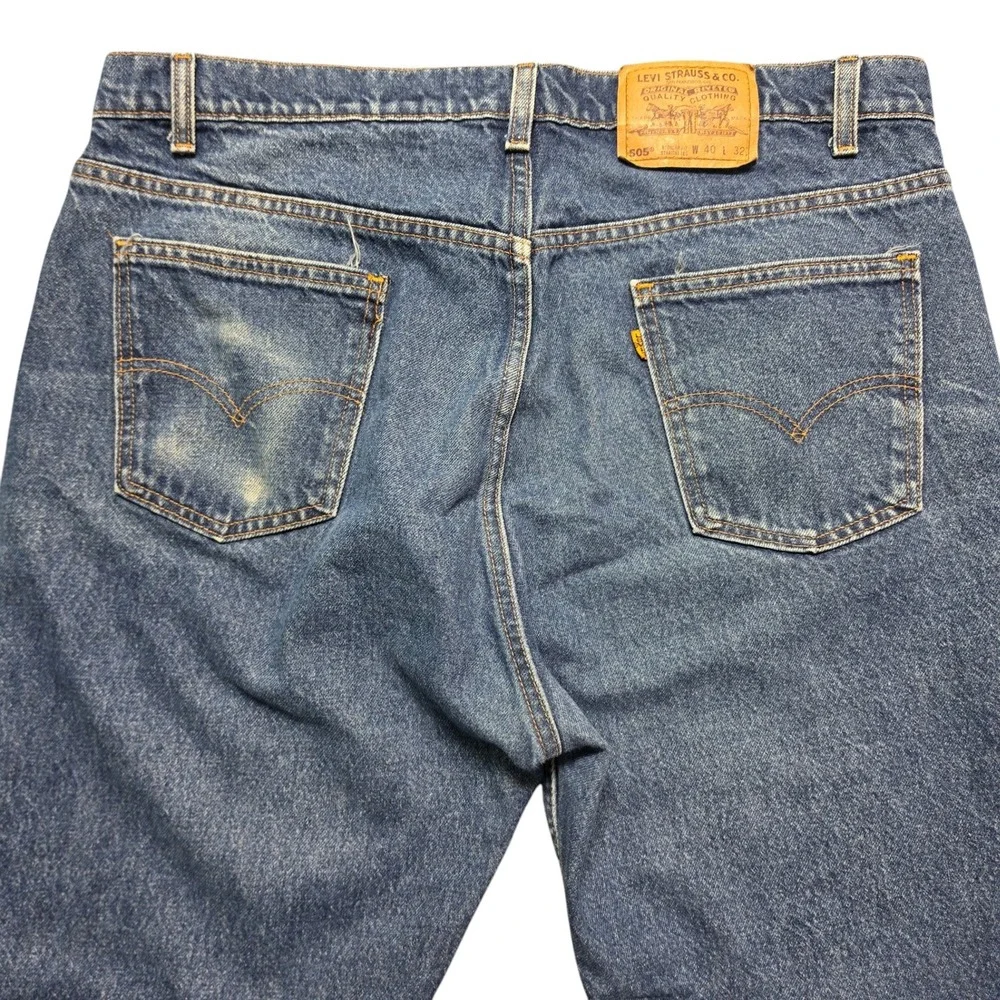 Vintage Orange Tab 505 Regular Straight Jeans Mens 40x32 Blue Levis Made in USA